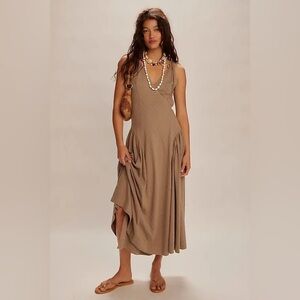 NWOT Free People Free-Est Maisie Midi Wrap Dress Boulder Brown Sz XS